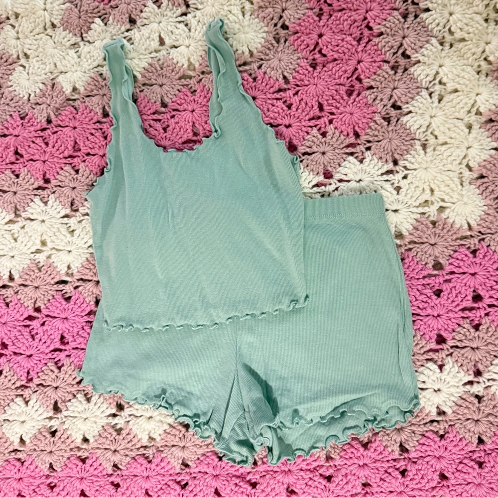 Bozzolo Mint Green Ribbed Scoop Tank & Short Sleep Set